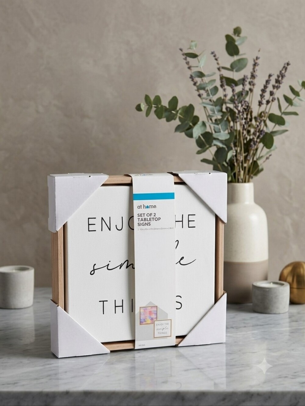 At Home NWT White & Natural 'Enjoy the Simple Things' Signs - Set of 2